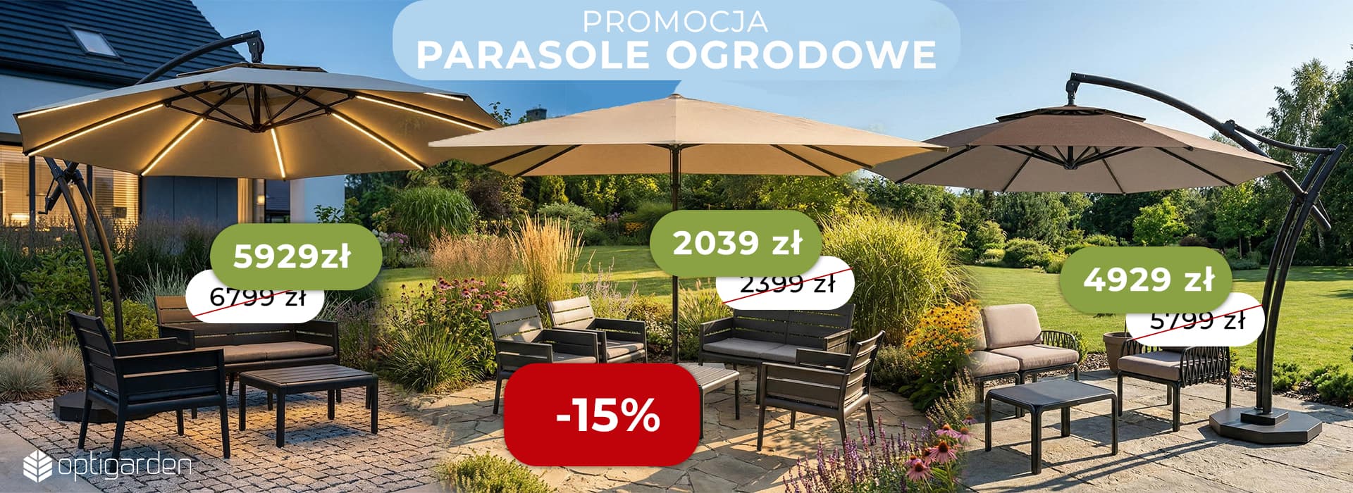 15% Promocja na parasole ogrodowe