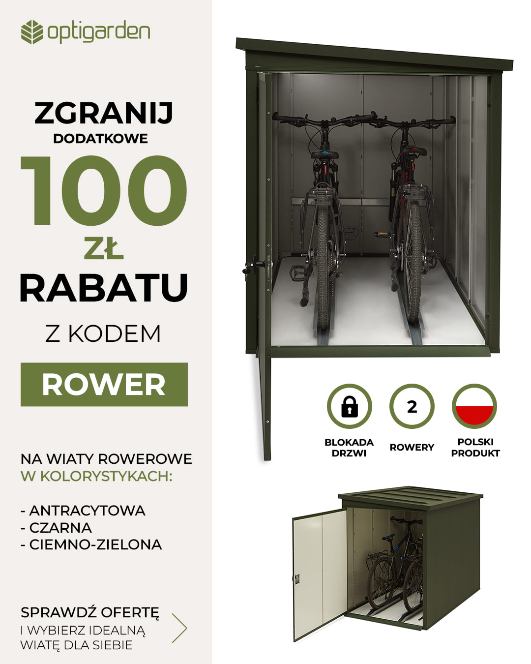 Wiaty rowerowe – 100 zł rabatu z kodem ROWER